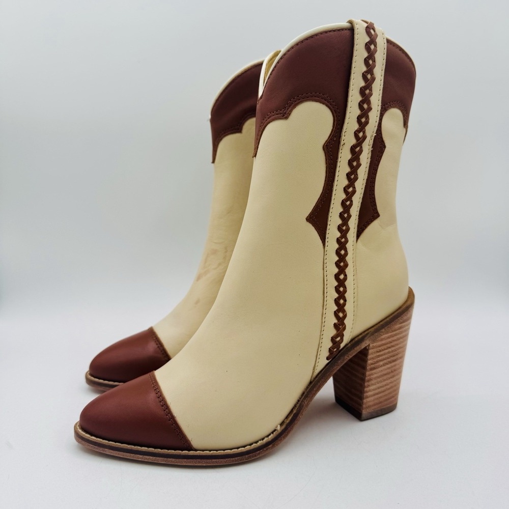 Lucchese Michelle Boots Women's Size 6 Beige Brown Leather